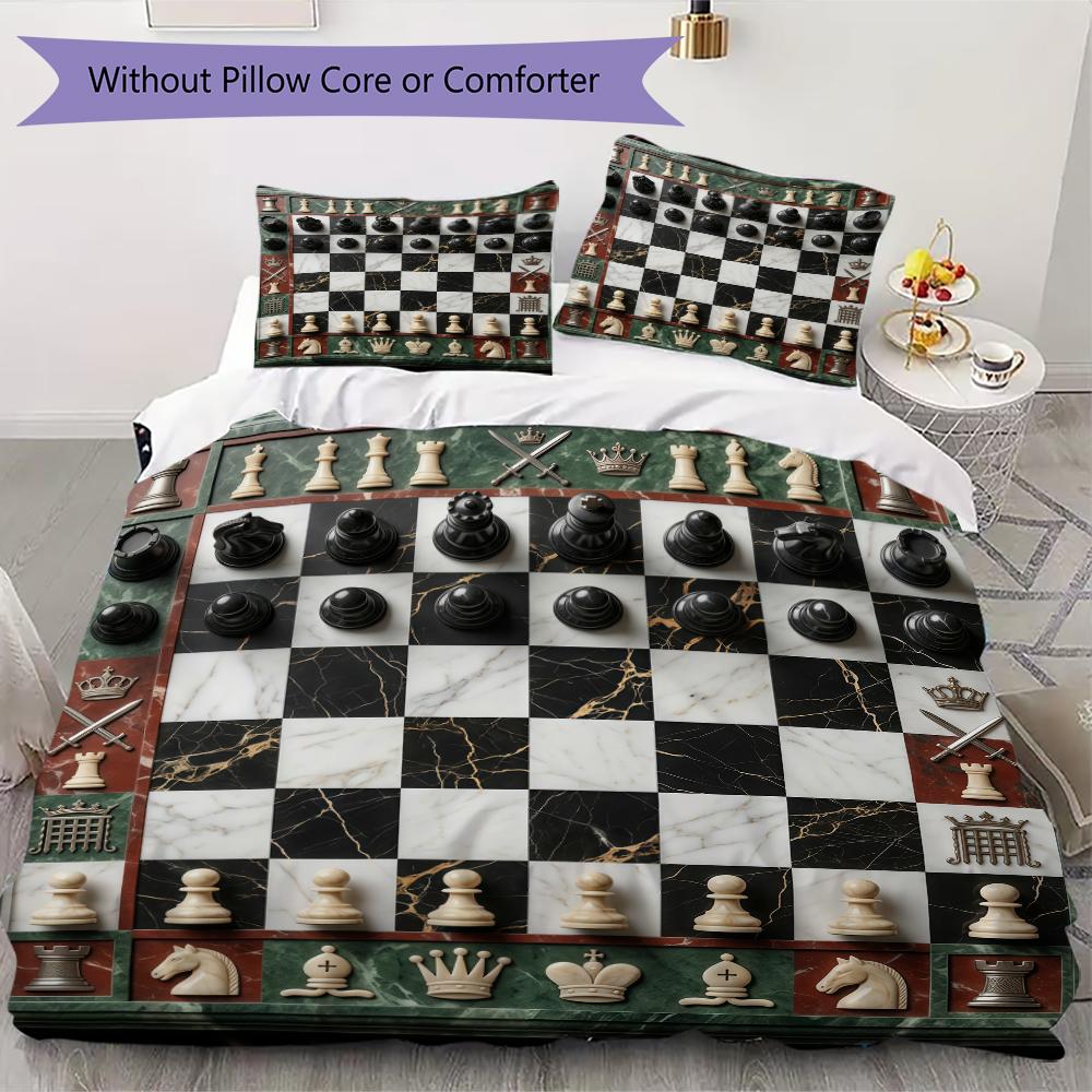 Chess Pattern Bedding uilt Set uilt Cover Pillowcase Home Decoration Birthday Gift (1 * duvet cover + 2 * pillowcase without core)