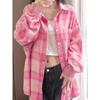 Fashion Pink Plaid Casual Loose Shirts Women Spring Summer New Tops Long Sleeve Women's Blouses Elegant Single Breasted Slim Simple Office Shirt 26116
