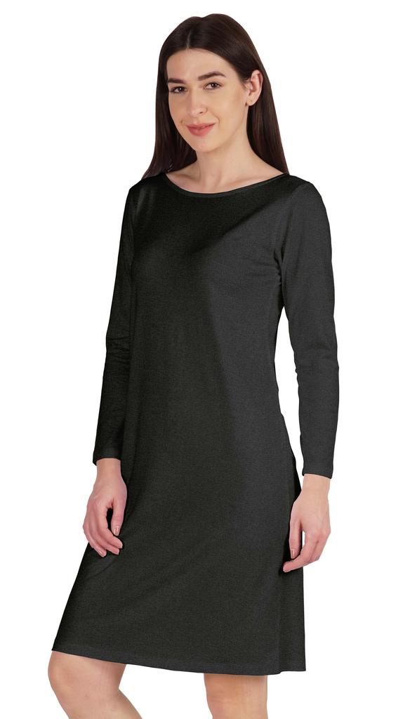 Inkmeso Knee Length Plain Dress Long Sleeve Boat Neck Tshirt Dress For Women