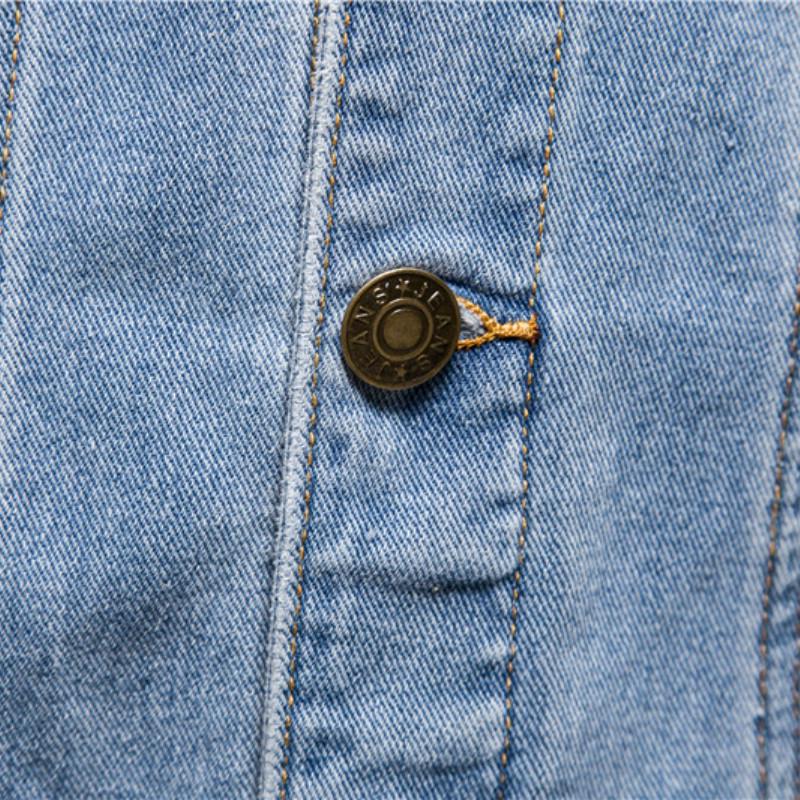 Мужская джинсовая куртка из хлопка, мужская джинсовая куртка, повседневная однотонная однобортная джинсовая куртка с лацканами, осеннее мужское пальто с длинным рукавом