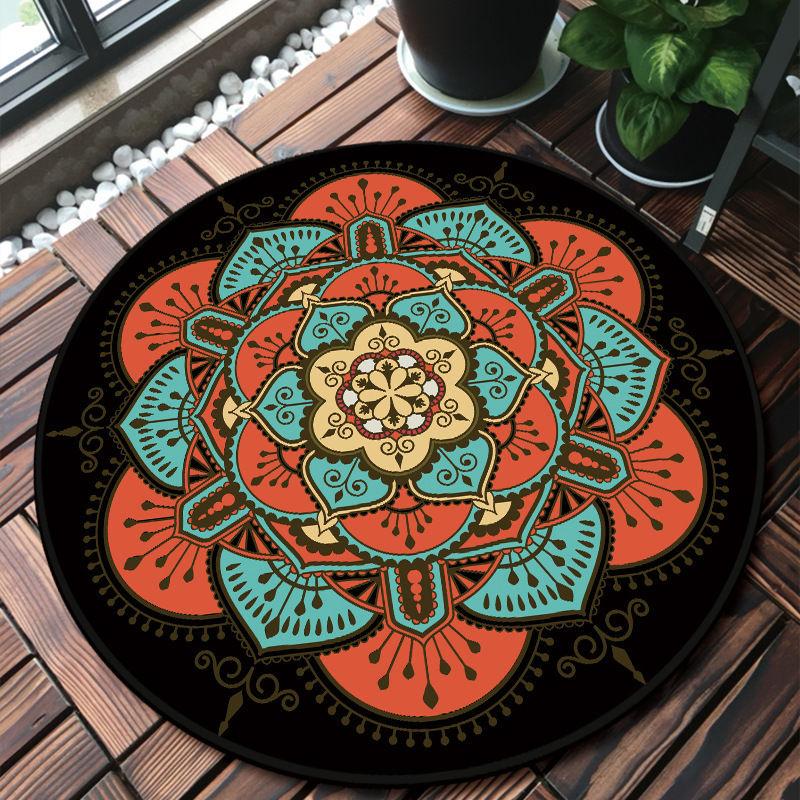 Nordic Round Printed Carpet Mandala Black Living Room Rug Coffee Table Foot Pad Bedroom Floor Mat Bay Window Fluffy Chair Mat