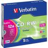 CD-RW Verbatim - Pack De 5 - Boitier Slim - 700 Mo - 80 Min - Vitesse 12x