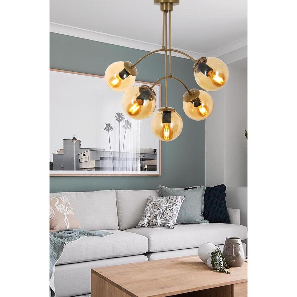 5 Pcs Antique Plafonyer Chandelier with Honey Glass