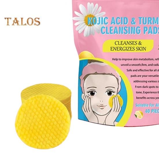 40Pcs Kojic Acid Cleansing Pads Dark Spots Makeup Removal Compressed Turmeric Facial Sponges Gentle Pores Cleaning Exfoliating Face Cleaning Cotton