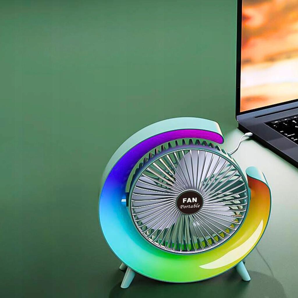 Desk Fan For Summer Led 3 Speeds Rgb Powerful Quiet