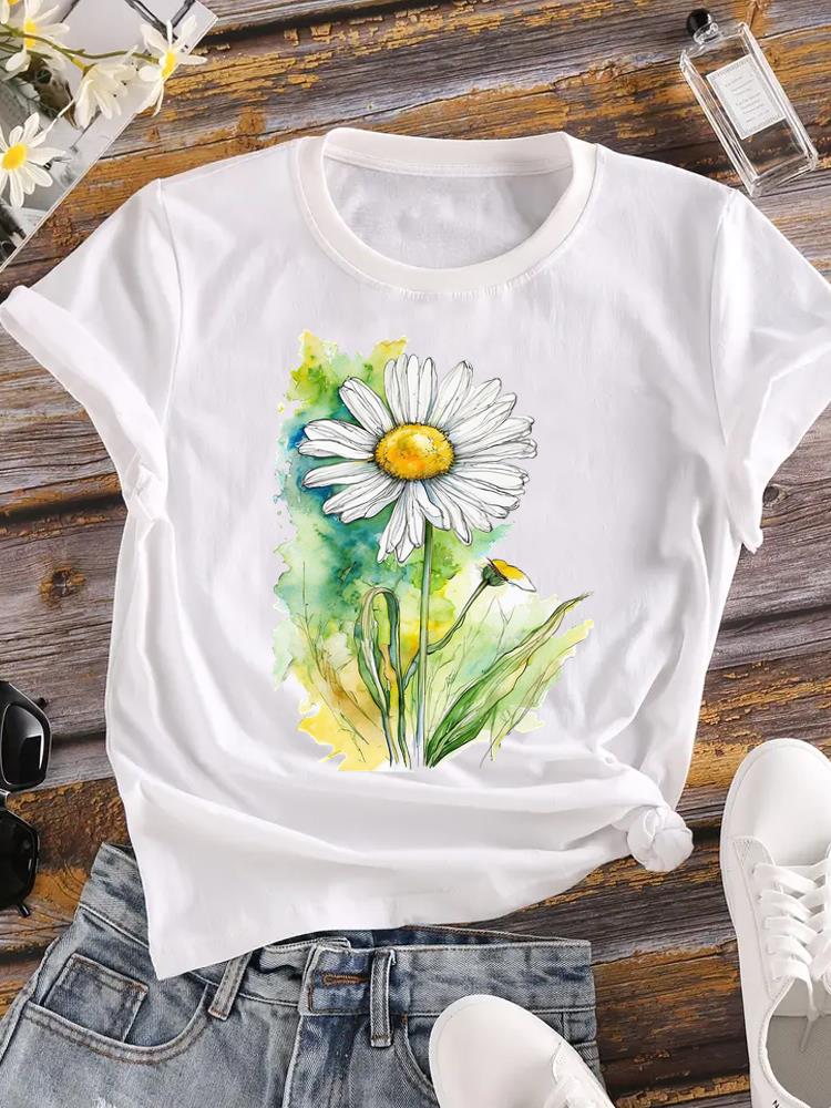 (Asian Size) Women watercolor trend cue 90s Clothing Casual Tees Top Short Sleeve T Shirt tee Fashion Print Ladies Female Graphic T-shirts