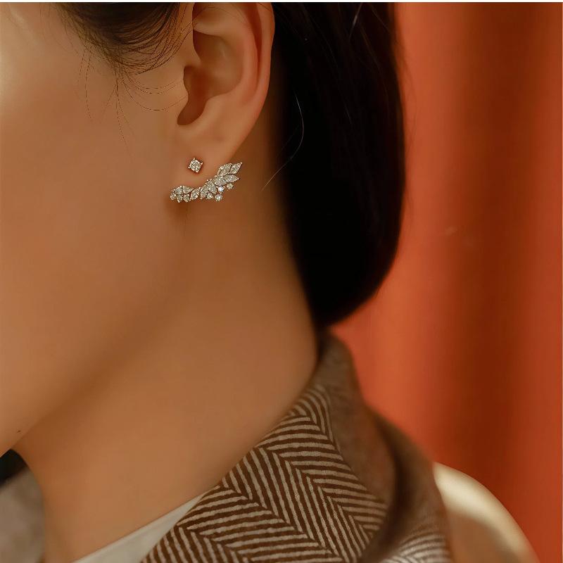 925 Sterling Silver CZ Wing Earrings, Gold Plated Sparkling Zircon Ear Crawler Studs for Women, Hypoallergenic Fine Jewelry