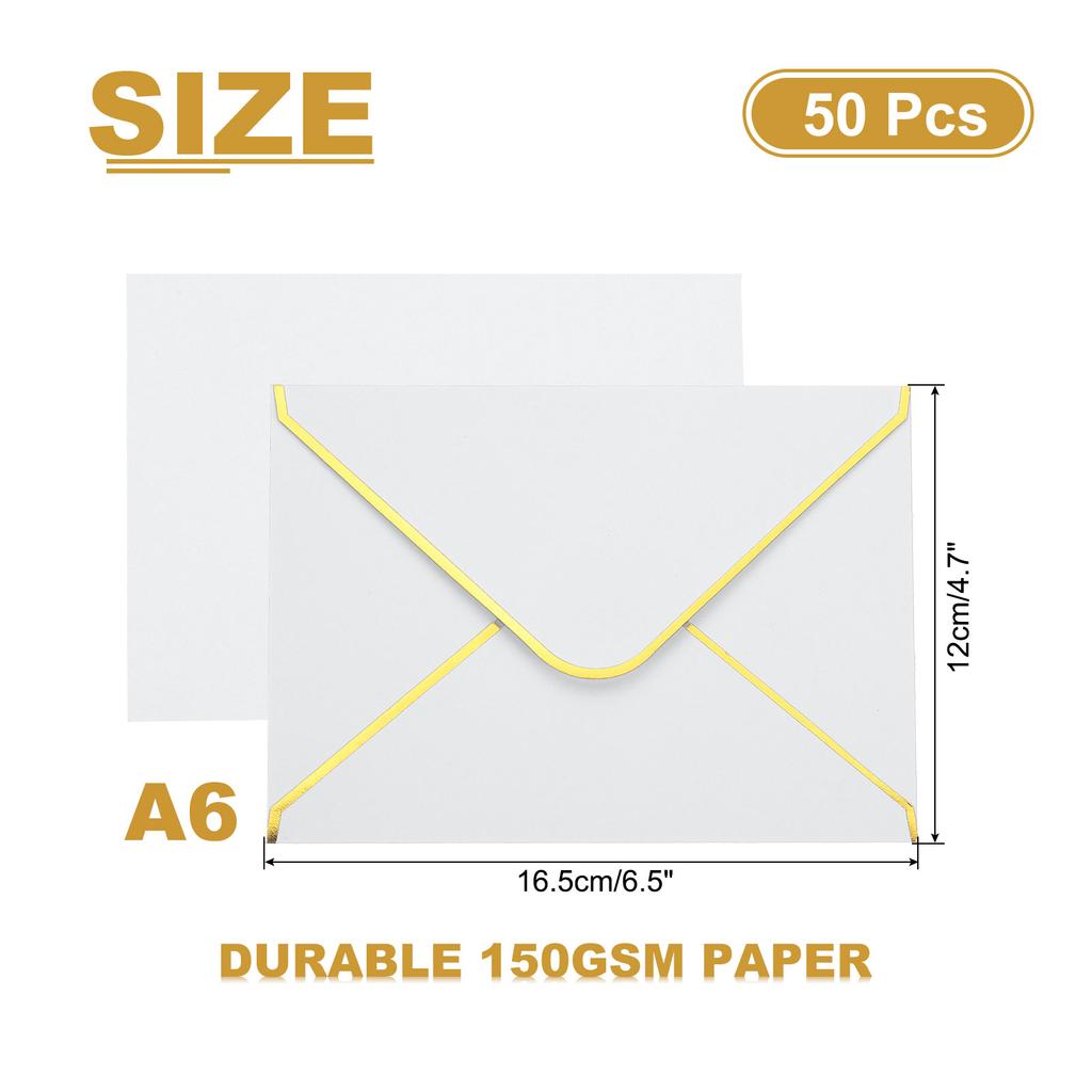 50/100Pcs A6 Envelopes 4x6 Card V Flap Envelope Round Edge Valentine Envelopes with Gold Border for Office Wedding Invitations