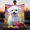 1pc Fluffy White Dog Outdoor Flannel Blanket , Machine Washable Perfect Gift for Birthday , Holiday Travel Accessory , Durable Material