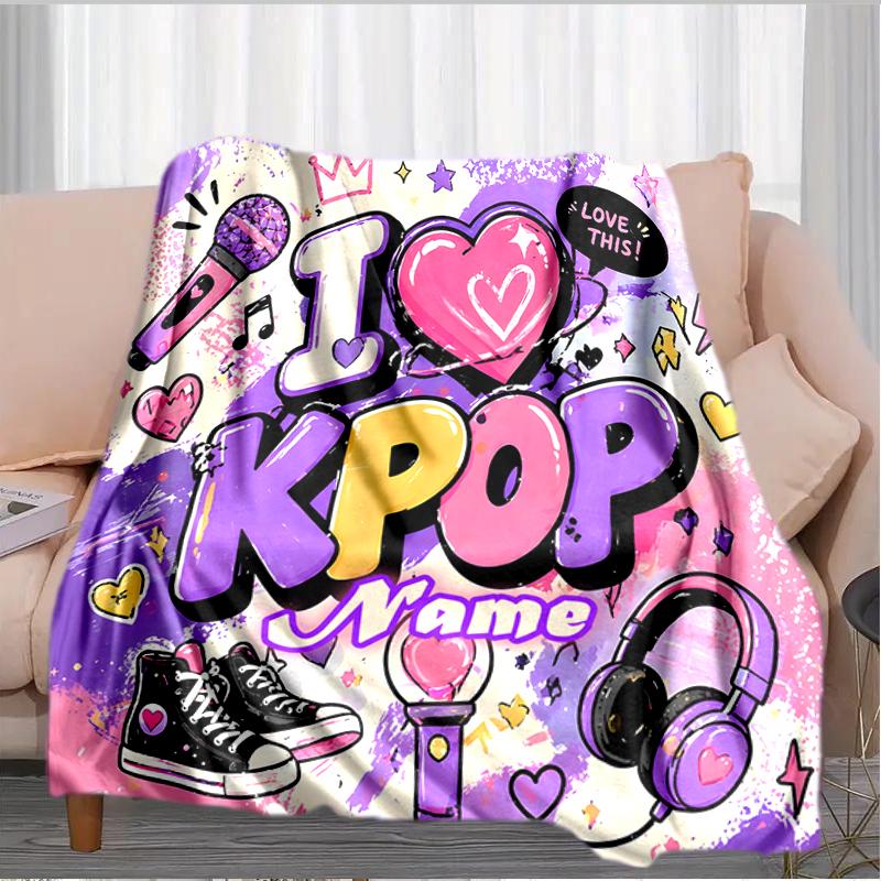 1PC Custom Name Love Kpop Music Style outdooor Flannel blankets Throw Blanket All-Season Throw Gift Bedspread for Couch, Bed, Camping Holiday Birthday