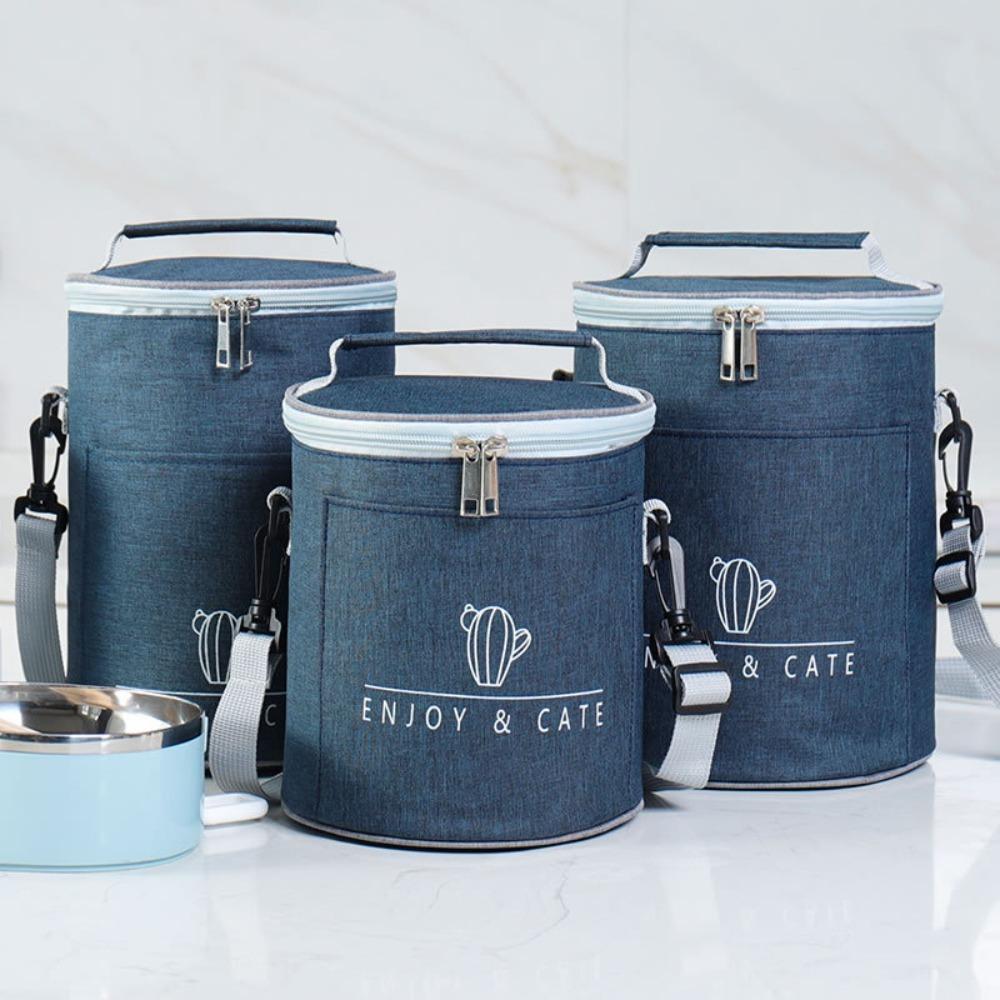 Oxford Cylinder Insulated Lunch Box Bag Aluminum Foil Thermal Bag Office School Outdoor