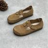 Genuine Leather Retro Handmade Round Toe Flat Shoes Casual Solid Color Versatile Women's Shoes