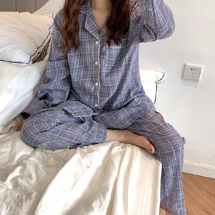 Женская весна и осень Ins корейская версия пижамы домашняя одежда женский кардиган молочный шелк милая домашняя одежда комплект из двух предметов