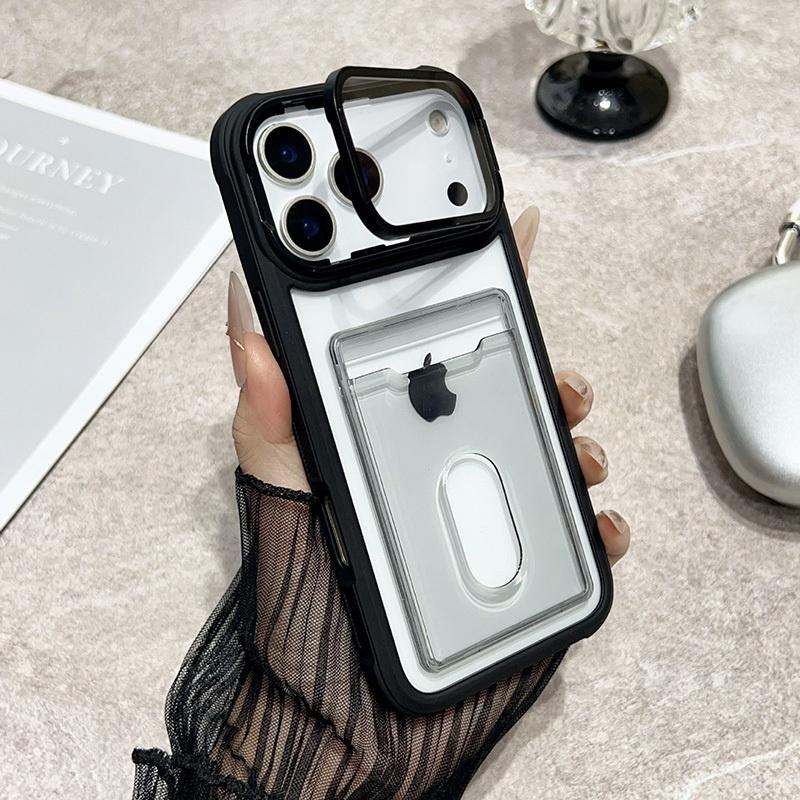 Роскошный Кошелек-Кардхолдер с Слотами Прозрачный Чехол для iPhone 17 Air 16 15 14 13 12 11 Pro Max Складная Подставка-Держатель для Линз Ударопрочный Чехол