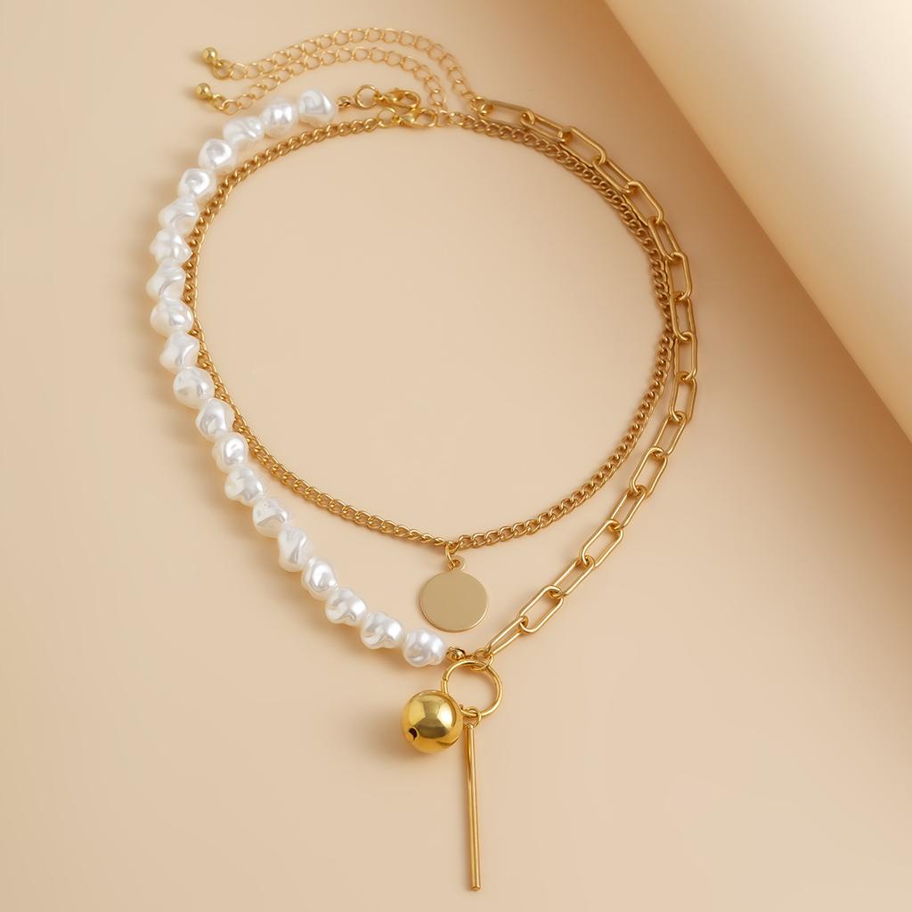 Персонализированный модный стиль геометрическое колье-подвеска, колье из искусственного жемчуга неправильной формы с многослойной укладкой