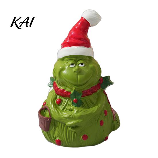 Micro Landscape Accessories Christmas Green Monsters Ornament with Santa Hat And Scarf, Resin Frog Small Sculptures Figurine for Home Decoration,