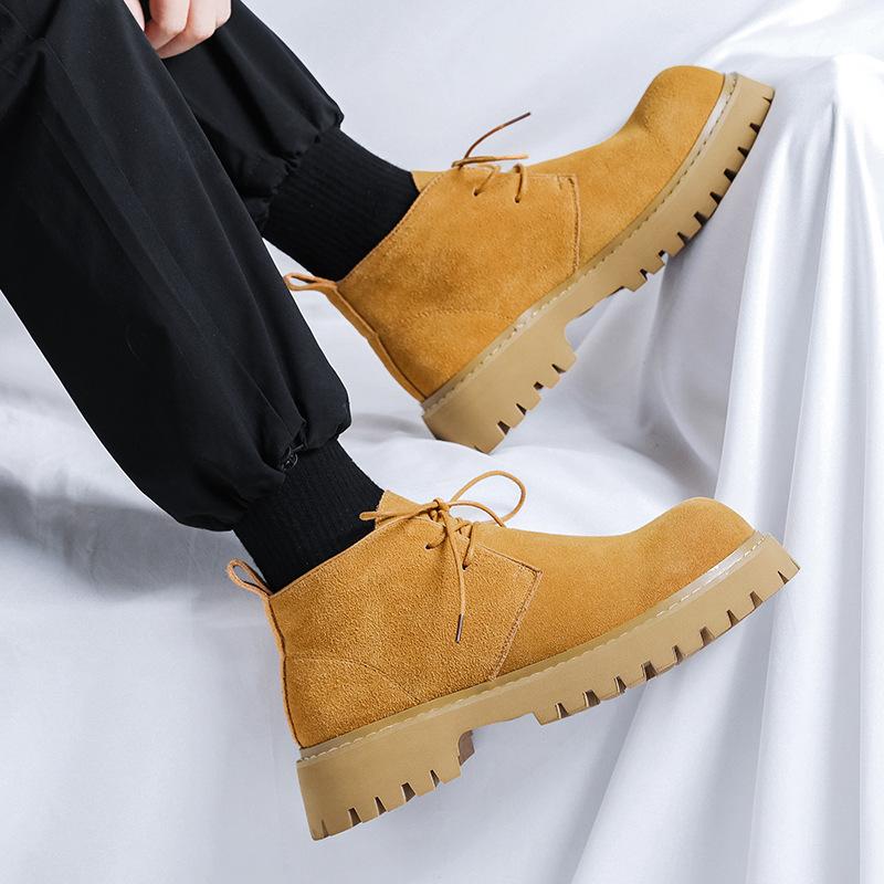 Мужские ботинки мартин, ботинки цвета ревеня, корейская версия, дышащие кожаные ботинки, мужские ботинки с высоким голенищем, мужские повседневные ботинки мартин, мужские 7302-R