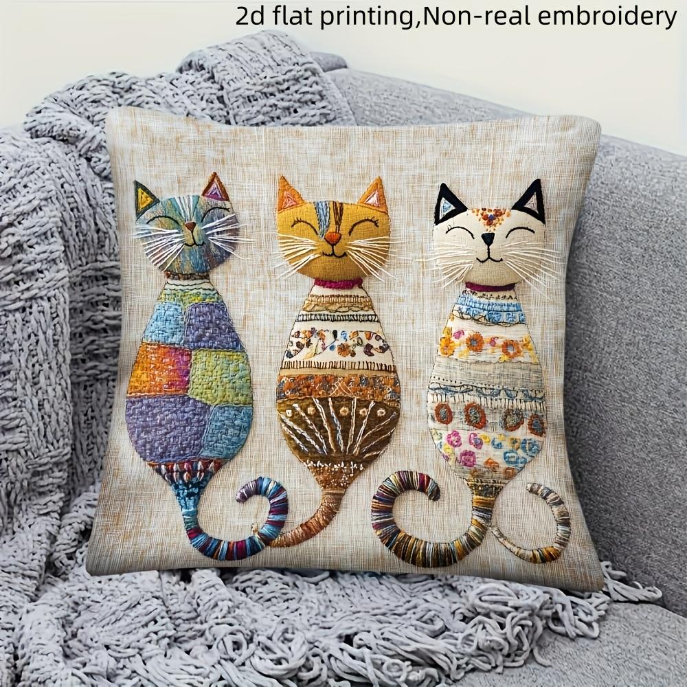 1pcs Cute Cats Zipper Closure Short Plush Material Pillowcase, Suitable for Car, Farmhouse, Bedroom, Living Room Sofa Pillow Cover