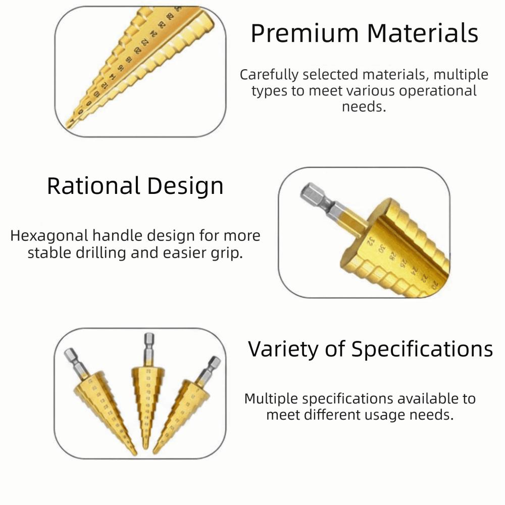 3Pcs Heavy Duty Hole Drill Bits Multiple Hole Sizes Hole Cutter Step Drill Bit Set Metal Drilling