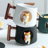 3D-кружка для кофе с милой статуей собаки с крышкой и ложкой, чайные чашки с керамической ручкой на 14,2 унции, расписные чашки с забавными фигурками щенков, подарки на день рождения, чашка для питья