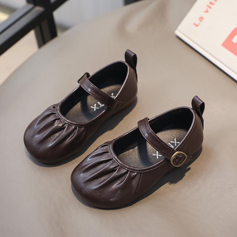 2024 New Girls Flats Versatile Soft Breatheable Simple Pleated Non-slip Children Fashion Casual Moccasin Shoes Drop Shipping PU
