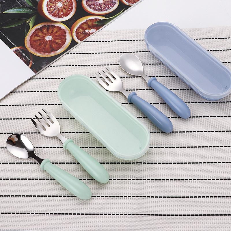 Stainless steel children's tableware set spoon and fork anti-drop and anti-scalding kindergarten portable storage box household tableware
