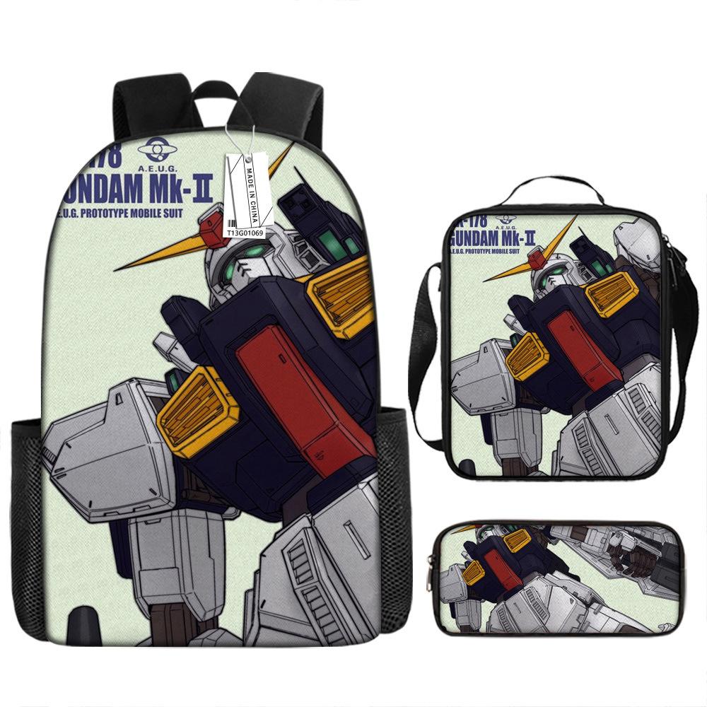 Школьный рюкзак Gundam Mecha для мальчиков и учеников начальной школы, сверхлегкий рюкзак с защитой от ударов, детский рюкзак в стиле анимации, набор из трех предметов.