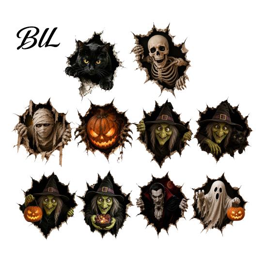 Easy Wall Decor Halloween Break-in 3D Decals, Illusion Effect Spooky Breaking Through Stickers for Theme Parties Sticker, Horror Ghost Witch