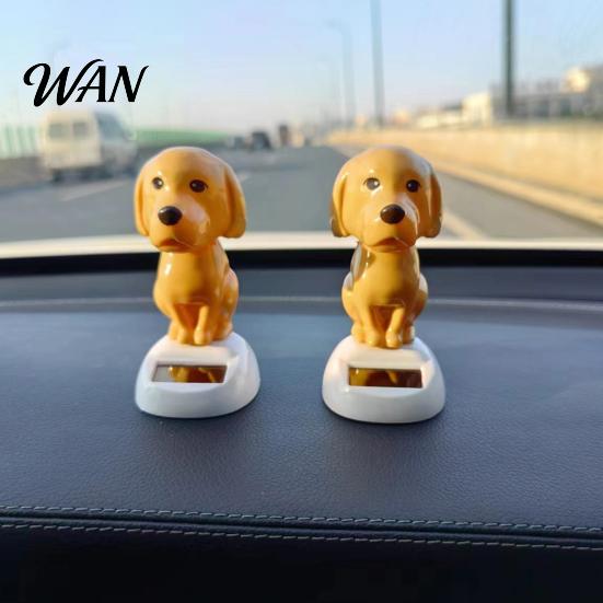 Solar Swing Toy Dog Car Dashboard Toy, Yellow Puppy Nodding Figure, Auto Dancing for Office Desk, Powered Cute Animal Decor Kids Desktop Gadget