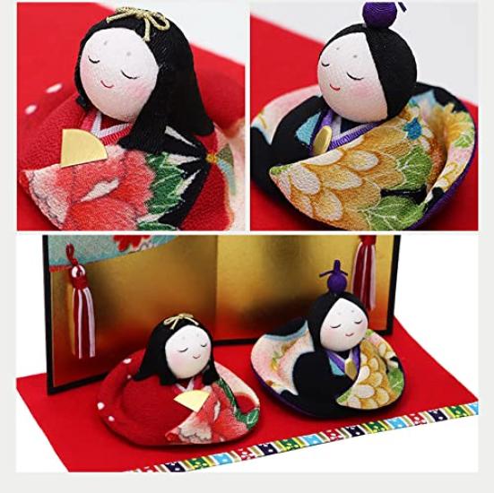 Osaka Choseido Compact Mini Hina Dolls Includes Name Engraving and Wooden Plaque Chirimen Fabric Hina 22cm Yuzen Dyed Elegant Hina Dolls - (Shipped