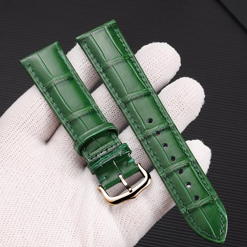 Ультратонкий ремешок для часов из натуральной кожи, подходит для Cartier Santos Tank Solo, женский, мужской, 12-22 мм, зеленый, белый, браслет