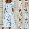 Summer Women's Loose Dress Crew Neck High Waist Vintage Style Stylish Floral Printing Women Dress for Vacation