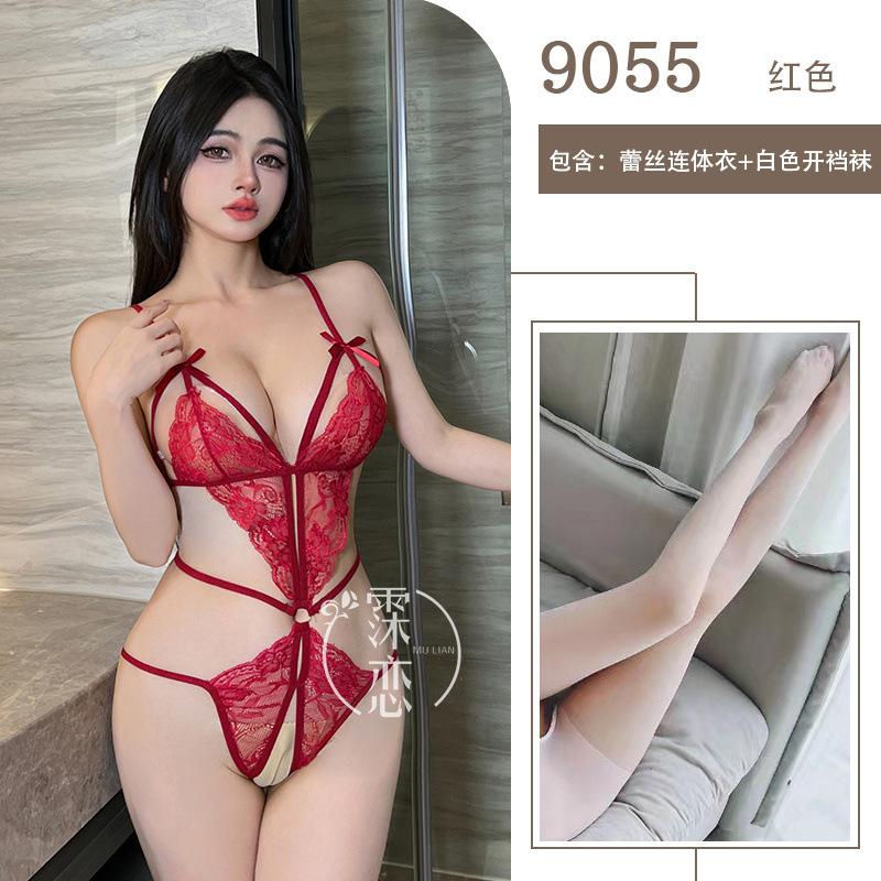 Sexy Lingerie Lace Hot Three-point Sexy One-piece Lingerie Temptation Hollow Open Gear Free Uniform