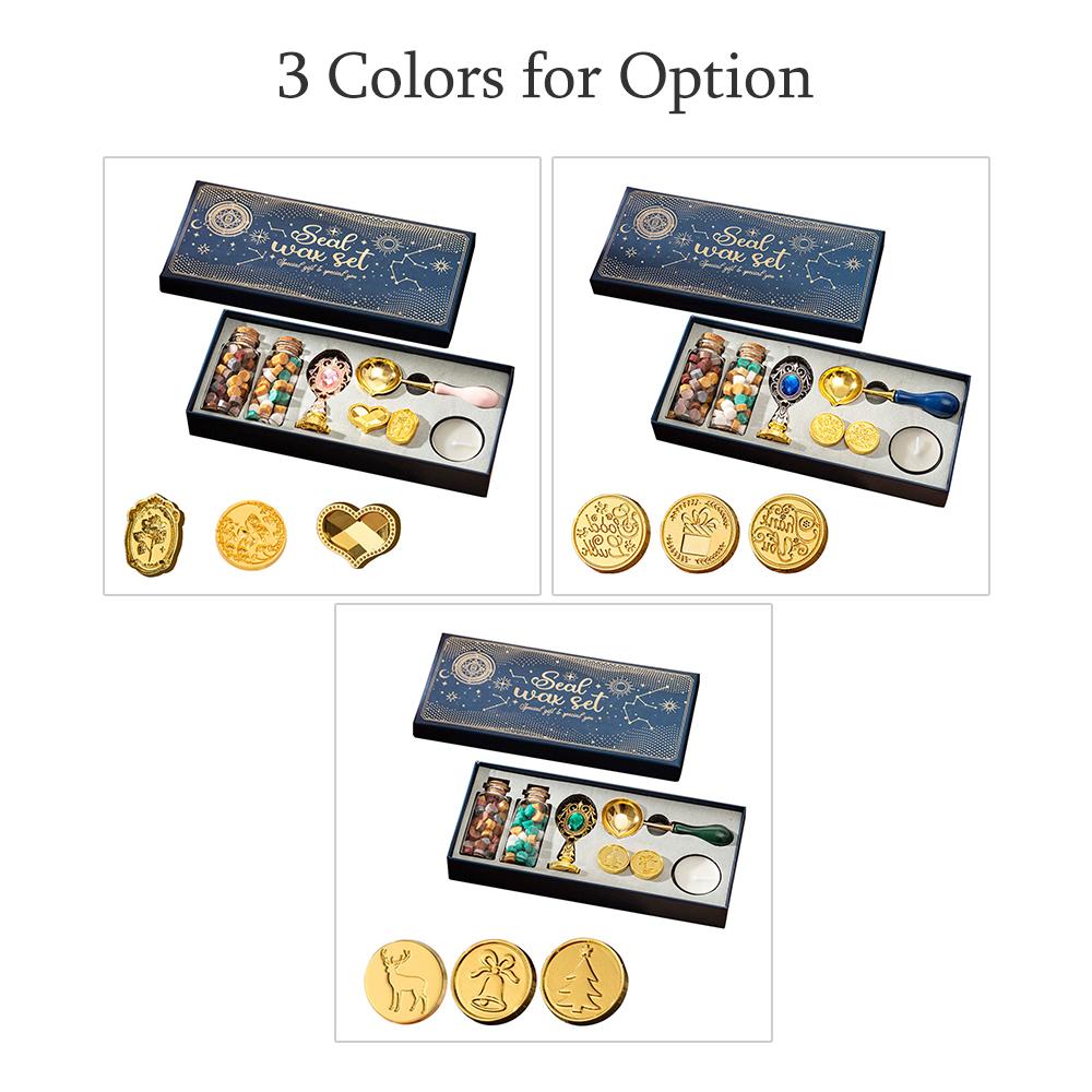 Wax Seal Stamp Kit with 3pcs Seal Stamp and Bottle of Wax Beads Spoon Candle for Christmas Vintage Envelopes Letters Mailing Crafts Gift for Envelo
