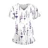Women's Surgical Scrubs Fashion Floral Print Summer Casual V-Neck Short Sleeve T-Shirt Light Dental Vet Clinical Uniform Woman