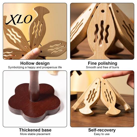 Heat Resistant Pot Holder Bamboo Trivets with Storage Rack, Kitchen Hot Eco Friendly Kitchenware Pads, Decorative Wooden Coaster for Dining