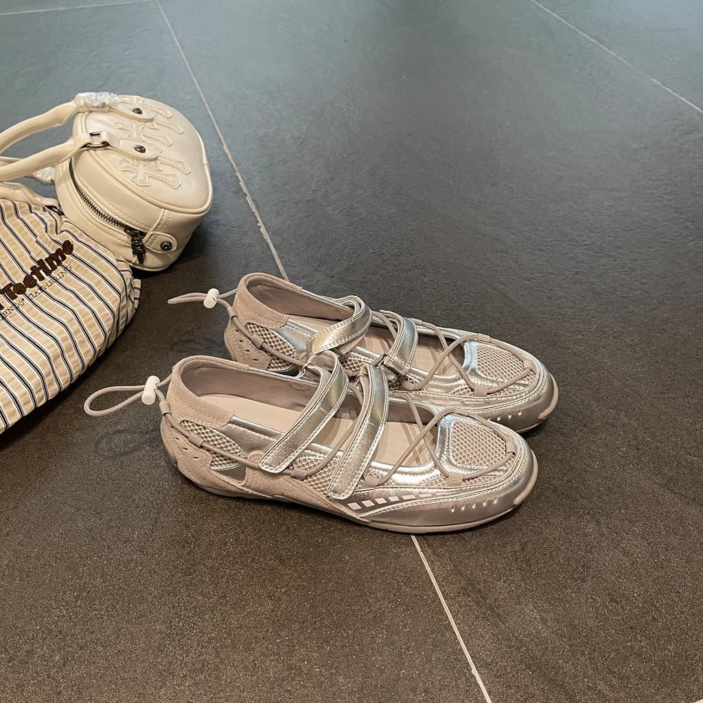 Функциональные балетки Мэри Джейн женские туфли 2025 лето новая сетчатая дышащая ретро повседневная спортивная обувь с мелким вырезом одинарные туфли