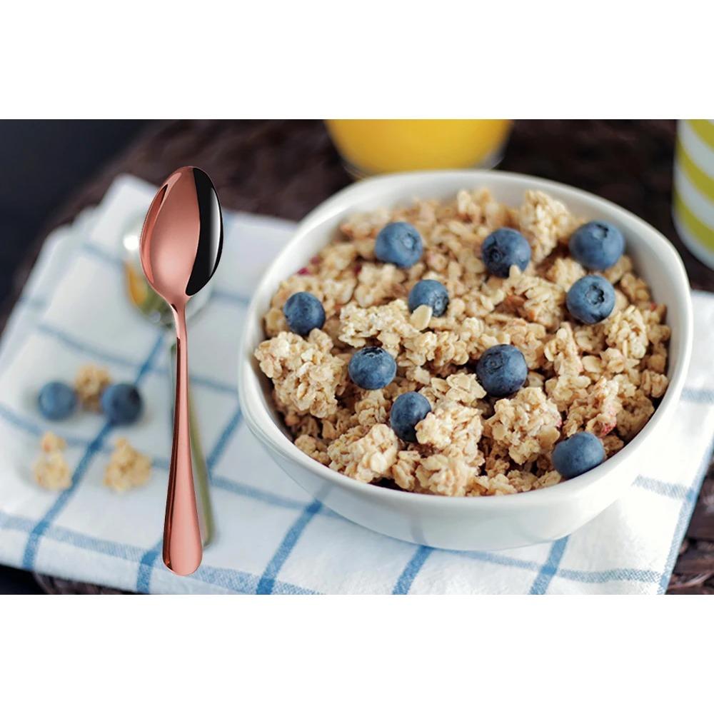 7.09" Mirror Gold Dessert Spoon Stainless Steel Stirring Spoons 4/6/12Pcs Cake Salad Spoon Set Sliverware Black Thin Cutlery