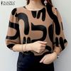 Women Casual O-neck 3/4 Sleeve Loose Print Blouse