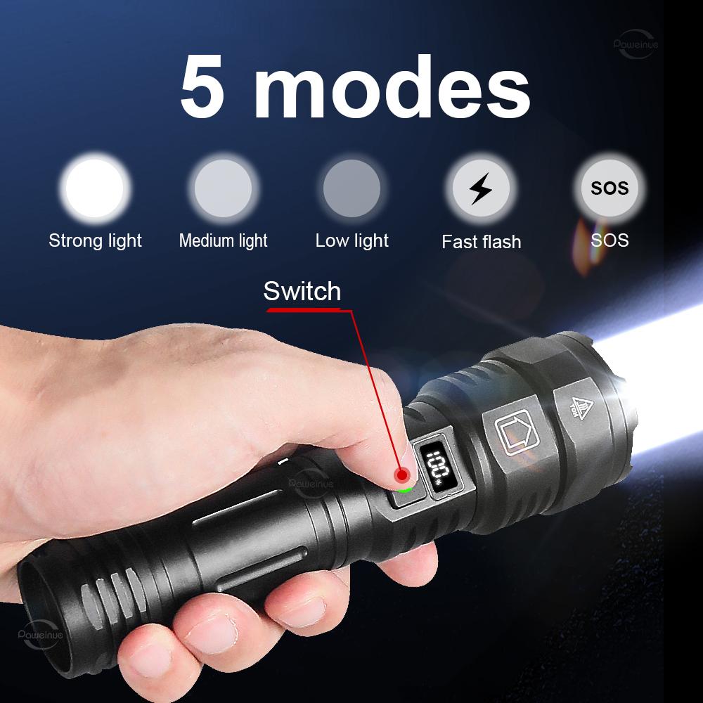 2000M Spotlight LED Flashlight 80W White Laser High Power Flashlight USB Recharge Powerful Torch Lantern Hand Lamp