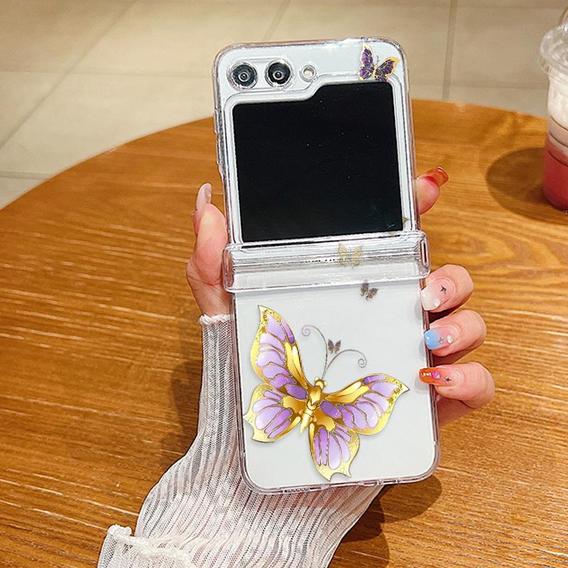 Для Samsung Galaxy Z Flip6 Flip5 Flip4 Прозрачный чехол с рисунком бабочки Складная прозрачная крышка для Samsung Galaxy Z Flip 6 5 4 3