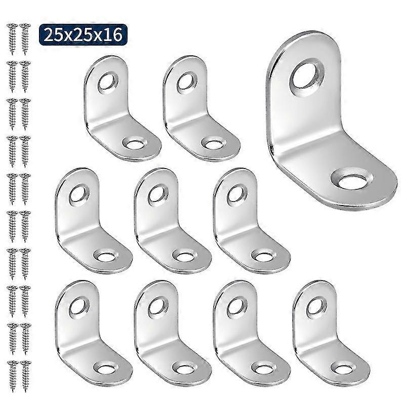 10pcs Stainless Steel Angle Code L-shaped Right Angle Bracket 90 Degree Angle Bracket Fastener25*25mm Silver - RIpj
