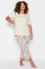 Women's Fashion Ecru Floral Short Sleeve Knitted Pajama Set