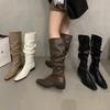 2023 Autumn New Coarse Heel Folded Stacked Middle Leg Fashion Boots for Women with Square Heads and Low Heels