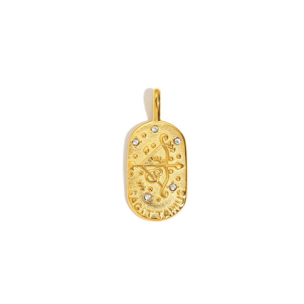 E.B.belle Trendy Personality Square Stainless steel Pendant Embossment 12 Constellation Sign PVD Gold-plating Necklace For Women