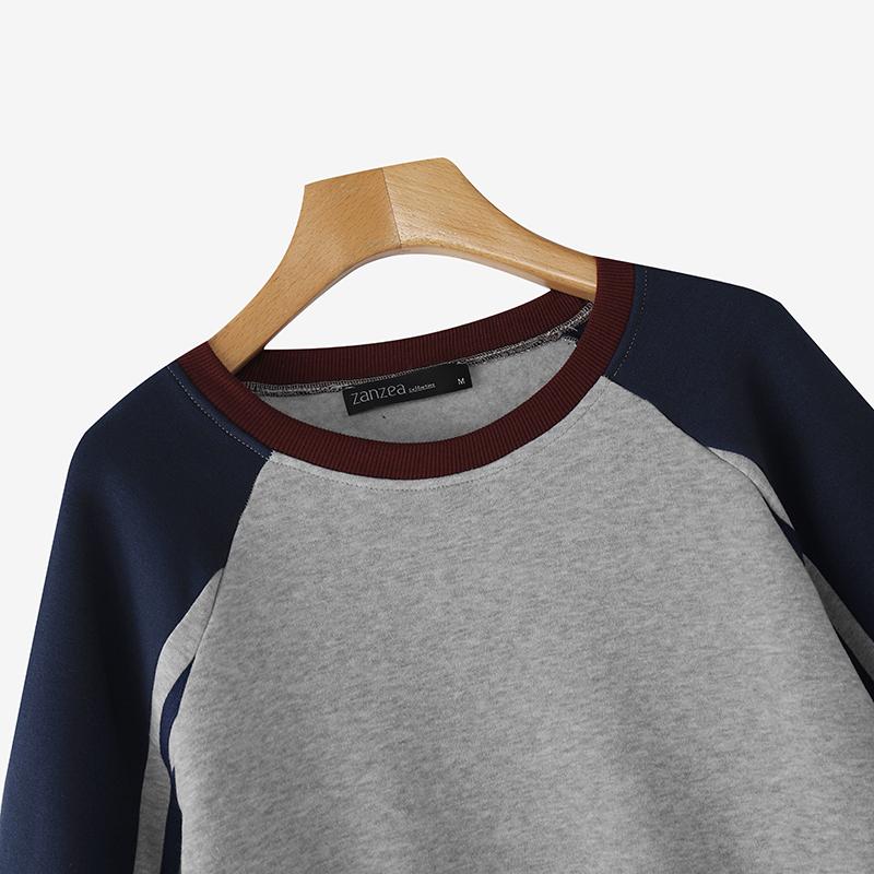 ZANZEA Женские повседневные свитшоты с круглым вырезом, пэчворком и длинными рукавами