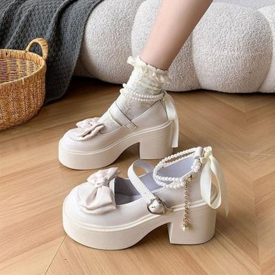 Летние Новые Туфли Мэри Джейн на Толстом Каблуке с Круглым Носком и Неглубоким Вырезом, Платформа, Высокие Каблуки