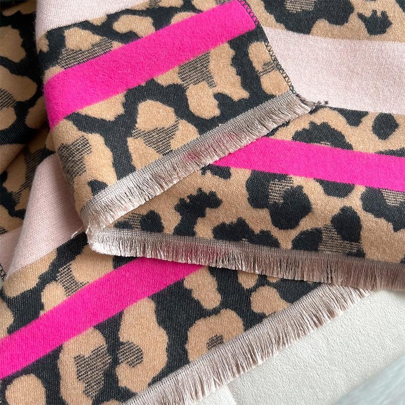 Luxury Leopard Winter Cashmere Scarf Women Design Warm Pashmina Shawl Wraps Bandana Female Thick Blanket Soft Bufanda Foulard