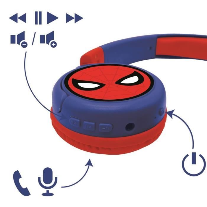 LEXIBOOK - Casque 2 en 1 Bluetooth® et Filaire confortable et pliable avec limitation de son - SpiderMan