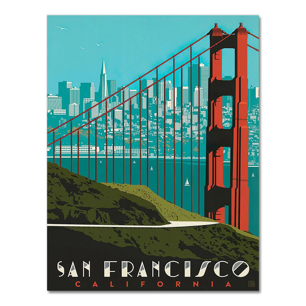 Harbour City San Francisco Travel Poster Canvas Paintings Vintage Wall Kraft Poster Coated Wall Stickers Home Decor Picture Gift